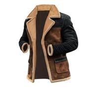 Generisch Chaqueta de forro polar para hombre cálida: chaqueta de ante de dos colores patchwork chaqueta de invierno vintage chaqueta de franela con botón hacia abajo chaqueta térmica ligera chaqueta