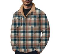 Generisch Chaqueta de forro polar para hombre cálida: chaqueta de invierno a cuadros chaqueta de franela de tallas grandes chaqueta térmica vintage chaqueta exterior con botón hacia abajo chaqueta de