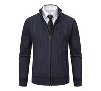 Generisch Chaqueta de forro polar para hombre suéter para hombre mantente cálido abrigo cárdigan suéter prendas de vestir exteriores de punto, gris, L