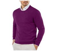 Generisch Chaqueta de forro polar para hombre, suéter para hombre, otoño e invierno, liso, cómodo, ligero, suave, respetuoso con la piel, estructurado, ajustado, cuello redondo, manga larga, morado