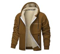 Generisch Chaqueta de forro polar para hombre, tallas grandes, cálida, chaqueta de invierno con capucha y cremallera, elegante chaqueta de forro polar monocolor, manga larga, cuello redondo, O Khaki