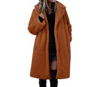 Generisch Chaqueta de invierno cálida abrigo largo de peluche para mujer, abrigo de plumas para mujer, abrigos cálidos y mullidos, abrigos de felpa sintética, marrón, L