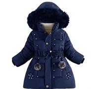 Generisch Chaqueta de invierno negra para niñas, abrigos de invierno, chaquetas de forro polar con capucha de piel sintética, ropa de invierno para mujer 46, marine, 8-10 años