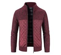 Generisch Chaqueta de invierno para hombre con cuello alto, patrón de punto, abrigo de forro polar cálido para actividades al aire libre en climas fríos, rojo, M