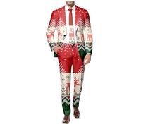 Generisch Chaqueta de invierno para hombre con estampado navideño, informal, talla grande, parte inferior de dos piezas, traje de fiesta de graduación, Rojo sandía, L