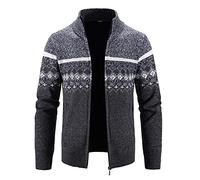 Generisch Chaqueta de invierno para hombre de terciopelo suave con elegante patrón de cuadros, cuello alto cálido para trajes de moda, gris oscuro, M
