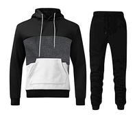Generisch Chaqueta de invierno para hombre, forro polar con cordón, color block con bolsillos, sudadera con capucha, conjunto de dos piezas, gris oscuro, 3XL