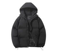 Generisch Chaqueta de invierno para hombre, manga larga, cuello vuelto, bolsillo, color liso, chaqueta de plumón, chaqueta de invierno, chaqueta unisex, Negro , 3XL