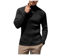 Generisch Chaqueta de invierno para hombre y hombre, monocolor, cuello alto, suéter de ocio, suelto y cómodo, de negocios, suéter de punto cálido, Negro , L