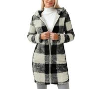 Generisch Chaqueta de invierno para mujer, a cuadros, abrigo largo de invierno con cremallera y capucha, chaqueta de entretiempo de terciopelo de doble cara, diseño elegante, chaqueta para el tiempo