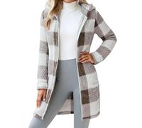 Generisch Chaqueta de invierno para mujer, a cuadros, abrigo largo de invierno con cremallera y capucha, chaqueta de entretiempo de terciopelo de doble cara, diseño elegante, chaqueta para el tiempo