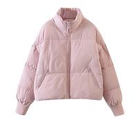 Generisch Chaqueta de invierno para mujer, abrigo cálido con capucha y cremallera sólida, abrigo grueso inferior elegante chaquetas abrigos ropa de abrigo, Rosa., L