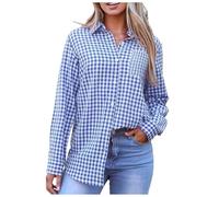 Generisch Chaqueta de invierno para mujer, camisa a cuadros de manga larga para mujer, camisa de franela con botones, camisas de Shackets Business Casual Blusas, BU1, L