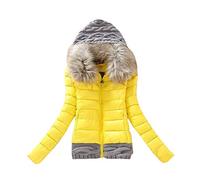 Generisch Chaqueta de invierno para mujer con capucha de piel, chaqueta acolchada para mujer, cálida y fina, chaqueta de entretiempo, corte ajustado, chaqueta acolchada con cremallera, chaqueta