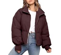 Generisch Chaqueta de invierno para mujer con cremallera completa, chaqueta de plumas gruesas, abrigo, abrigo, ropa exterior, marrón, L
