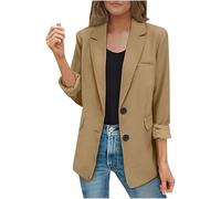 Generisch Chaqueta de invierno para mujer, gabardina, chaqueta casual para mujer, estilo informal, frente abierto, manga larga, trabajo, oficina, solapa, cuello, botones, abrigos, marrón, XL