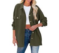 Generisch Chaqueta de manga larga para mujer con botones en estilo gabardina como parte superior versátil con bolsillos, Verde militar., L