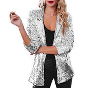 Generisch Chaqueta de mujer de manga larga con purpurina, chaqueta de primavera con lentejuelas, chaqueta de traje, chaqueta de fiesta, chaqueta de negocios, solapa, chaqueta de lentejuelas, abrigo de