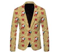 Generisch Chaqueta de Navidad para hombre con botones de Papá Noel con estampado 3D, chaqueta de traje de manga larga, corte divertido, traje de fiesta, traje de Navidad, traje de Navidad, traje de