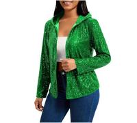 Generisch Chaqueta de ocio con lentejuelas para mujer, chaqueta brillante con capucha, chaqueta de lentejuelas para fiesta, metálica, brillante, con cremallera, chaqueta de fiesta, carnaval, blusa de