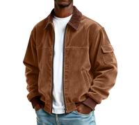 Generisch Chaqueta de pana para hombre, cuello de solapa, chaqueta bomber con bolsillos, chaqueta de invierno cálida, resistente al viento, chaqueta de entretiempo, tallas grandes, chaqueta para el