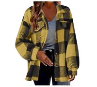 Generisch Chaqueta de peluche para mujer a cuadros, chaqueta de forro polar para mujer, fina, ligera, con botones, chaqueta de invierno, tallas grandes, chaqueta de peluche, chaqueta de forro polar