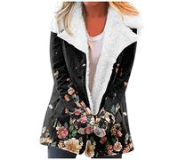 Generisch Chaqueta de peluche para mujer, abrigo cálido de invierno estampado de una sola botonadura, manga larga, talla grande, abrigo, chaqueta con bolsillo, Negro , XL