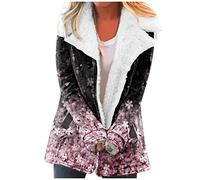 Generisch Chaqueta de peluche para mujer, abrigo cálido de invierno estampado de una sola botonadura, manga larga, talla grande, abrigo, chaqueta con bolsillo, Rosa., XL