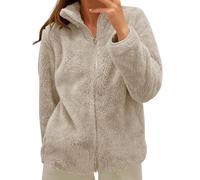 Generisch Chaqueta de peluche para mujer, chaqueta cálida gruesa, para tiempo libre, chaqueta de invierno monocolor, chaqueta de forro polar con bolsillos, cremallera abrigo de invierno, chaqueta de
