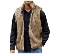 Generisch Chaqueta de piel auténtica para hombre con cuello alto en diseño de gabardina larga de piel sintética para invierno, marrón, M