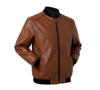 Generisch Chaqueta de piel para hombre, chaqueta bomber de piel, cremallera completa, chaqueta de piel sintética, chaqueta de piel sintética, chaqueta vintage de poliuretano, chaqueta urbana Y2K Hip