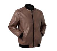 Generisch Chaqueta de piel para hombre, chaqueta bomber de piel, cremallera completa, chaqueta de piel sintética, chaqueta de piel sintética, chaqueta vintage de poliuretano, chaqueta urbana Y2K Hip
