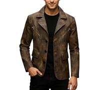 Generisch Chaqueta de piel sintética para hombre, chaqueta de traje vintage, moderna, informal, chaqueta de ocio, corte ajustado, chaqueta de piel sintética para otoño e invierno, abrigo de traje con