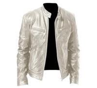 Generisch Chaqueta de piel Steampunk para hombre, cuello alto, chaqueta de piel sintética, monocolor, básica, ligera, chaqueta de manga larga, transpirable, chaqueta de ocio moderna, plata, 5XL
