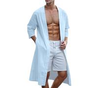 Generisch Chaqueta de playa para hombre, cárdigan Pancho, chaqueta larga, albornoz de kimono ligero, capa de verano para hombre, capa superior muscular, chaqueta, poncho japonés, frente abierto, largo