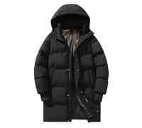 Generisch Chaqueta de plumón para hombre, larga y ligera, con capucha, longitud media, resistente al viento, parka de plumón, chaqueta acolchada térmica con cremallera, chaqueta de invierno monocolor