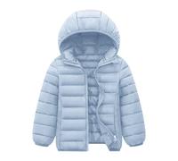 Generisch Chaqueta de plumón para niños, chaqueta acolchada de invierno para niños y niñas, corta, monocolor, chaqueta forrada cálida para exteriores para niños pequeños y escolares, 2 azul cielo, 5-6