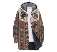 Generisch Chaqueta de punto con capucha forrada para hombre con diseño artístico. Chaqueta de forro polar Sherpa cálida con estampado de ondas japonesas. Cárdigan abierto para un aspecto individual