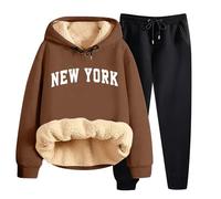 Generisch Chaqueta de punto de invierno para mujer, con capucha, pantalón de dos piezas, elegante, cómodo, cálido, suave, duradero, diario, ocio, negocios, casual, marrón, M