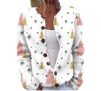 generisch Chaqueta de punto de Navidad para mujer, abrigo de punto con estampado de Papá Noel, suéter de punto con motivos navideños, cuello redondo, punto grueso, cárdigan con botones, cárdigan de