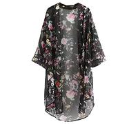 Generisch Chaqueta de punto de verano para mujer, manga larga, de gasa, impresión digital, camisa larga, protector solar, abrigo informal de gasa, Negro , M