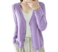 Generisch Chaqueta de punto ligera para mujer, abrigo de entretiempo, verano, primavera, con botones, frente abierto, cárdigan de punto con cuello en V, cómodo abrigo de punto, suéter de invierno