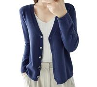 Generisch Chaqueta de punto ligera para mujer, abrigo de entretiempo, verano, primavera, con botones, frente abierto, cárdigan de punto con cuello en V, cómodo abrigo de punto, suéter de invierno