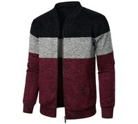 Generisch Chaqueta de punto para hombre, chaqueta de otoño, chaqueta de ocio, multicolor, chaqueta de entretiempo para primavera, deportiva, para exteriores, chaqueta de punto con cremallera, Negro