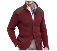 Generisch Chaqueta de punto para hombre, con bloqueo de color, cuello alto, chaqueta de traje regional, corte regular, chaqueta de punto con botones, manga larga, chaqueta de ganchillo para exteriores
