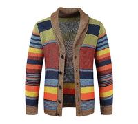 Generisch Chaqueta de punto para hombre con tira de botones y cárdigan para hombre, moderno, multicolor, patchwork, abrigo de punto, moderno, para el tiempo libre, cómodo y cálido, suéter de punto