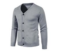 Generisch Chaqueta de punto para hombre, corte ajustado, chaqueta de otoño, botones cálidos, chaqueta de montaña, chaqueta de camisa, cuello en V, chaqueta de invierno, manga larga, monocolor