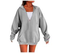 Generisch Chaqueta de senderismo para mujer, ligera, chaqueta de entretiempo negra para mujer, sudadera de algodón con capucha, cremallera cálida, chaqueta con capucha, monocolor, manga larga, corte