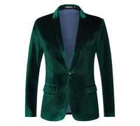 Generisch Chaqueta de terciopelo para hombre, slim fit, para transición, invierno, elegante y moderna, traje de negocios, graduación, esmoquin, 1 botón, para cena de gala, club, cuello alto, O Verde