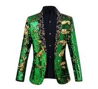 Generisch Chaqueta de traje de hombre con lentejuelas doradas brillantes Elegante moda de noche para escenario Ocasiones festivas con diseño de moda, verde, XL